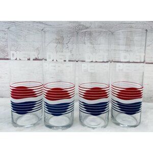 Vintage DIET PEPSI One Calorie Logo Tall 7" Glass Tumbler 14 Oz